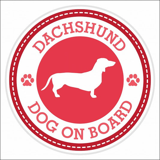Dog on board DACHSHUND ダックスフント レッド 肉球マーク 直径13cm 丸型 シール カーステッカー