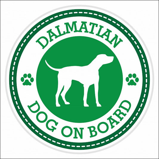 Dog on board DALMATIAN ダルメシアン グリーン 肉球マーク 直径13cm 丸型 シール カーステッカー