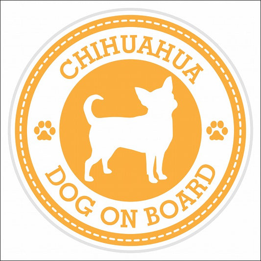 Dog on board CHIHUAHUA チワワ イエロー 肉球マーク 直径13cm 丸型 シール カーステッカー