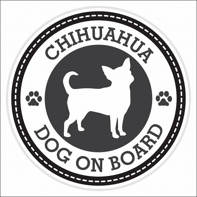 Dog on board CHIHUAHUA チワワ ブラック 肉球マーク 直径13cm 丸型 シール カーステッカー