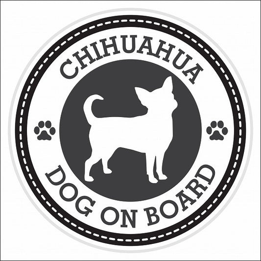 Dog on board CHIHUAHUA チワワ ブラック 肉球マーク 直径13cm 丸型 シール カーステッカー