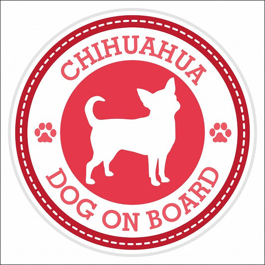 Dog on board CHIHUAHUA チワワ レッド 肉球マーク 直径13cm 丸型 シール カーステッカー
