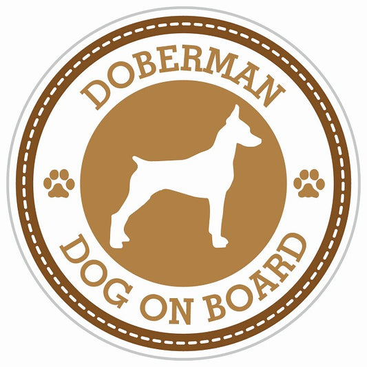 Dog on board Dobermanドーベルマン ブラウン 肉球マーク 直径13cm 丸型 シール カーステッカー
