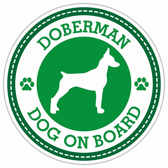 Dog on board Dobermanドーベルマン グリーン 肉球マーク 直径13cm 丸型 シール カーステッカー