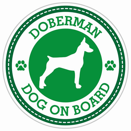 Dog on board Dobermanドーベルマン グリーン 肉球マーク 直径13cm 丸型 シール カーステッカー