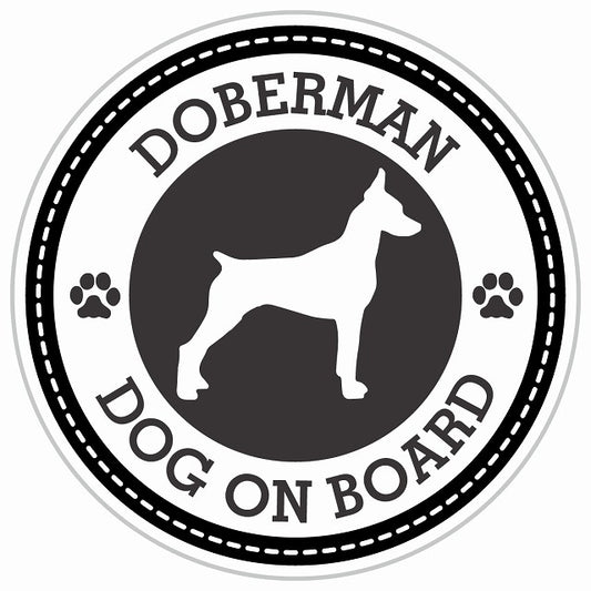 Dog on board Dobermanドーベルマン ブラック 肉球マーク 直径13cm 丸型 シール カーステッカー