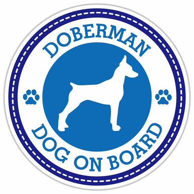 Dog on board Dobermanドーベルマン ブルー 肉球マーク 直径13cm 丸型 シール カーステッカー