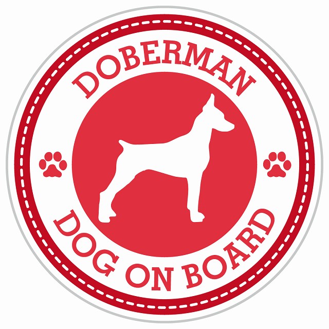 Dog on board Dobermanドーベルマン レッド 肉球マーク 直径13cm 丸型 シール カーステッカー