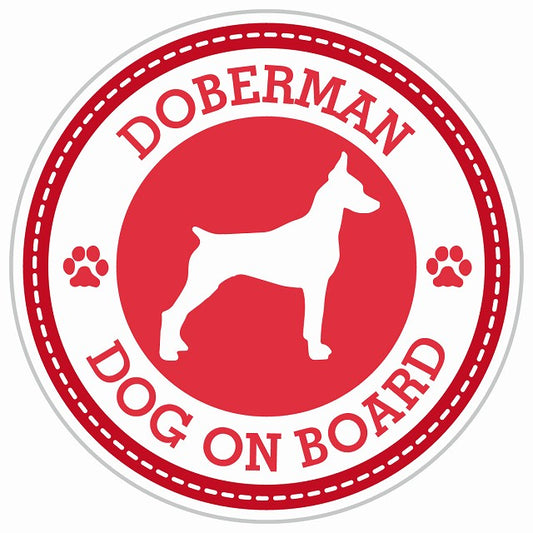 Dog on board Dobermanドーベルマン レッド 肉球マーク 直径13cm 丸型 シール カーステッカー