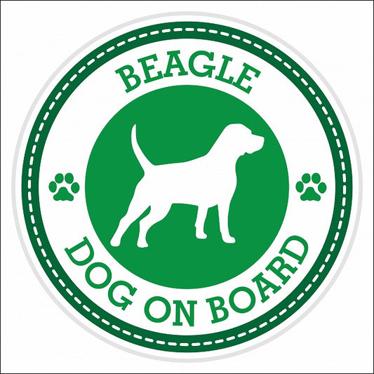 Dog on board BEAGLE ビーグル グリーン 肉球マーク 直径13cm 丸型 シール カーステッカー