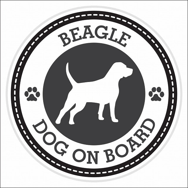 Dog on board BEAGLE ビーグル ブラック 肉球マーク 直径13cm 丸型 シール カーステッカー