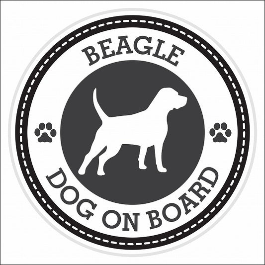 Dog on board BEAGLE ビーグル ブラック 肉球マーク 直径13cm 丸型 シール カーステッカー