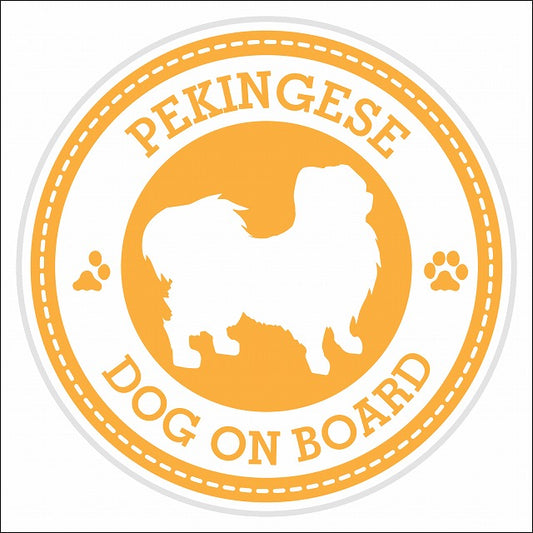 Dog on board Pekingese ペキニーズ イエロー 肉球マーク 直径13cm 丸型 シール カーステッカー
