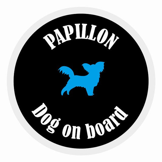 Dog on board カラフル パピヨン ブラック＆ホワイト 直径13cm 丸型 シール カーステッカー