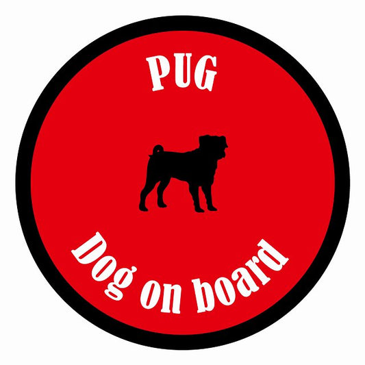 Dog on board カラフル パグ レッド＆ブラック 直径13cm 丸型 シール カーステッカー