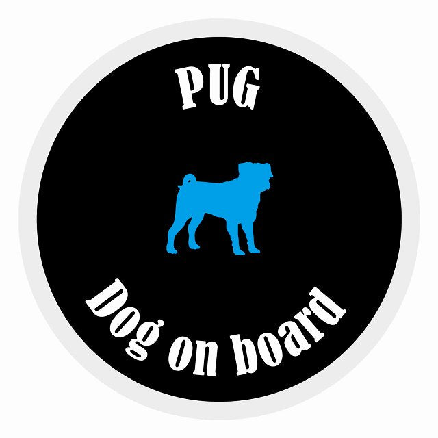 Dog on board カラフル パグ ブラック＆ホワイト 直径13cm 丸型 シール カーステッカー