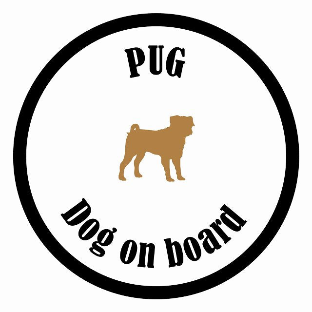 Dog on board カラフル パグ ホワイト＆ブラック 直径13cm 丸型 シール カーステッカー