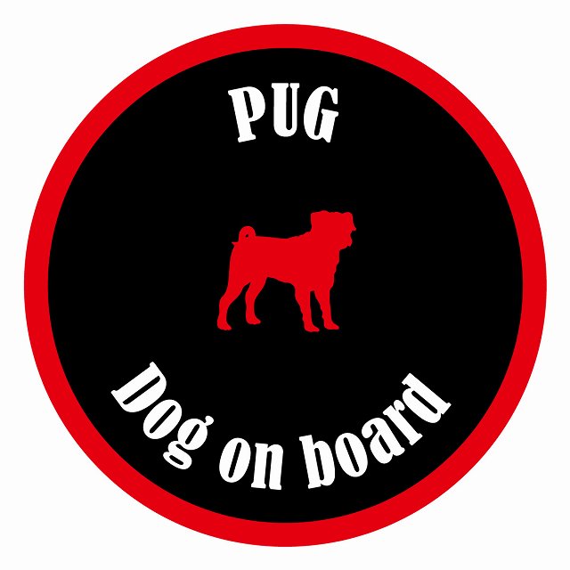 Dog on board カラフル パグ ブラック＆レッド 直径13cm 丸型 シール カーステッカー