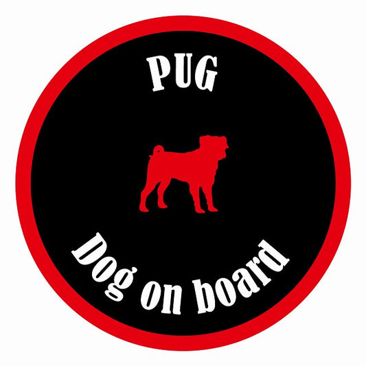 Dog on board カラフル パグ ブラック＆レッド 直径13cm 丸型 シール カーステッカー