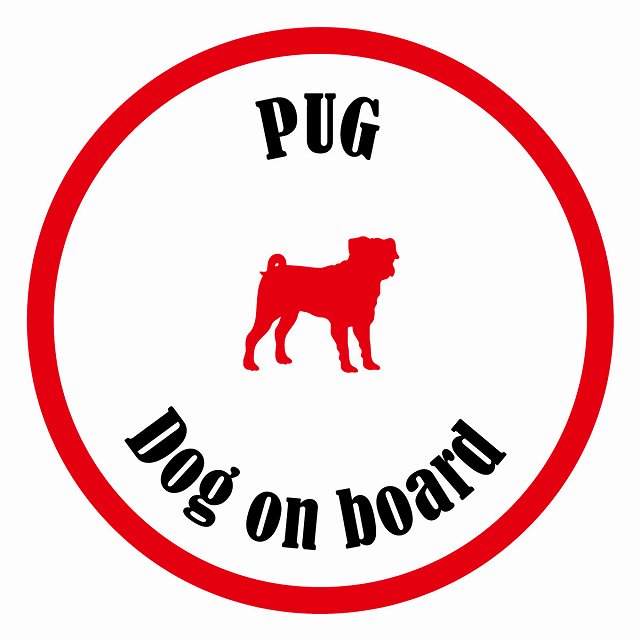 Dog on board カラフル パグ ホワイト＆レッド 直径13cm 丸型 シール カーステッカー