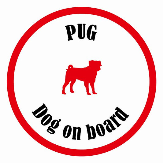 Dog on board カラフル パグ ホワイト＆レッド 直径13cm 丸型 シール カーステッカー