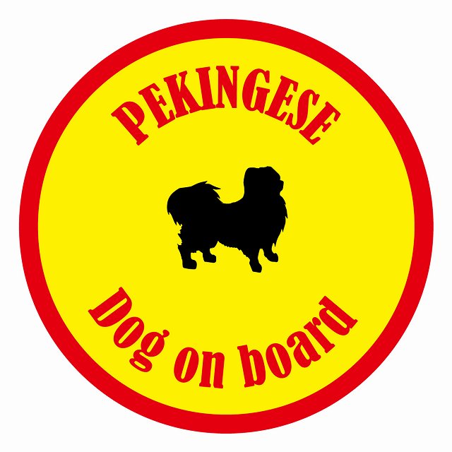 Dog on board カラフル ペキニーズ イエロー＆レッド 直径13cm 丸型 シール カーステッカー
