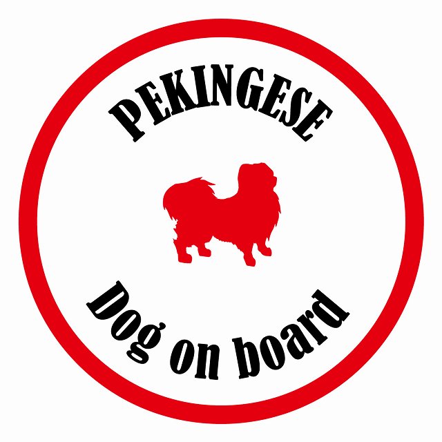 Dog on board カラフル ペキニーズ ホワイト＆レッド 直径13cm 丸型 シール カーステッカー
