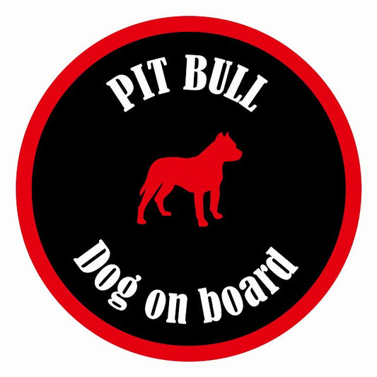 Dog on board カラフル ピットブル ブラック＆レッド 直径13cm 丸型 シール カーステッカー