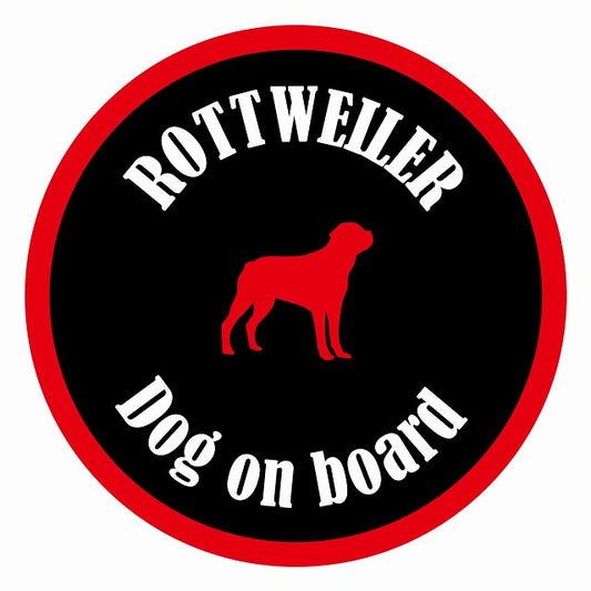 Dog on board カラフル ロットワイラー ブラック＆レッド 直径13cm 丸型 シール カーステッカー