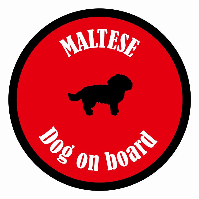 Dog on board カラフル マルチーズ レッド＆ブラック 直径13cm 丸型 シール カーステッカー