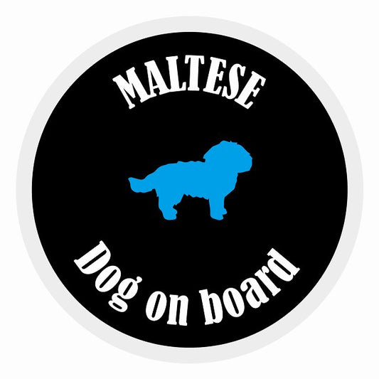 Dog on board カラフル マルチーズ ブラック＆ホワイト 直径13cm 丸型 シール カーステッカー