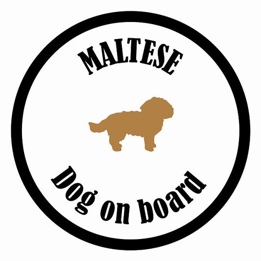 Dog on board カラフル マルチーズ ホワイト＆ブラック 直径13cm 丸型 シール カーステッカー