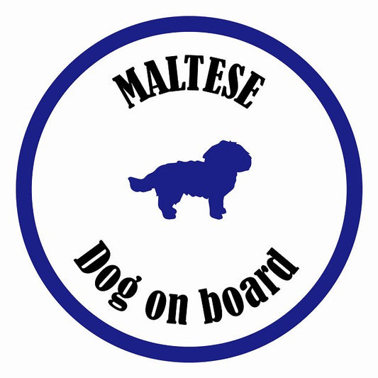 Dog on board カラフル マルチーズ ホワイト＆ネイビー 直径13cm 丸型 シール カーステッカー