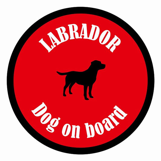 Dog on board カラフル ラブラドール レッド＆ブラック 直径13cm 丸型 シール カーステッカー