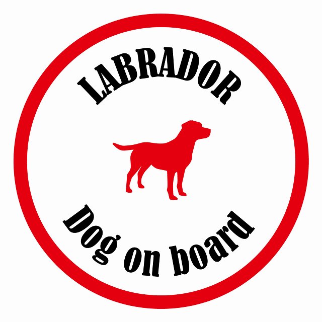 Dog on board カラフル ラブラドール ホワイト＆レッド 直径13cm 丸型 シール カーステッカー