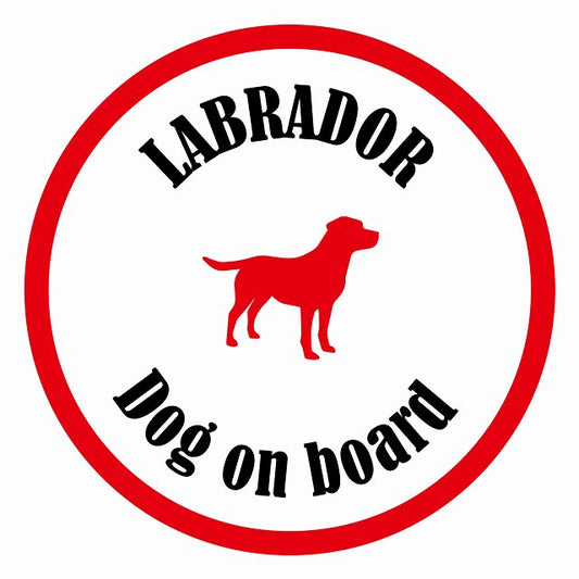 Dog on board カラフル ラブラドール ホワイト＆レッド 直径13cm 丸型 シール カーステッカー