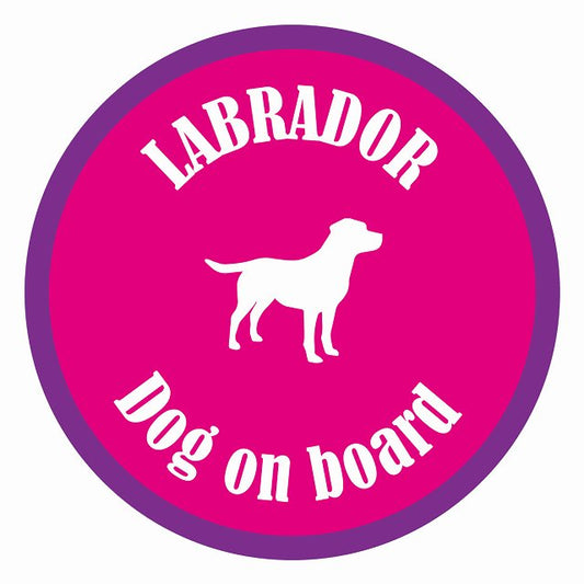 Dog on board カラフル ラブラドール ピンク＆パープル 直径13cm 丸型 シール カーステッカー