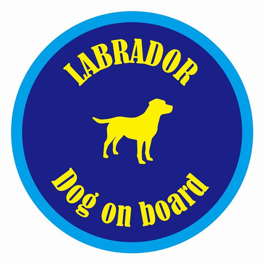 Dog on board カラフル ラブラドール ネイビー＆ブルー 直径13cm 丸型 シール カーステッカー
