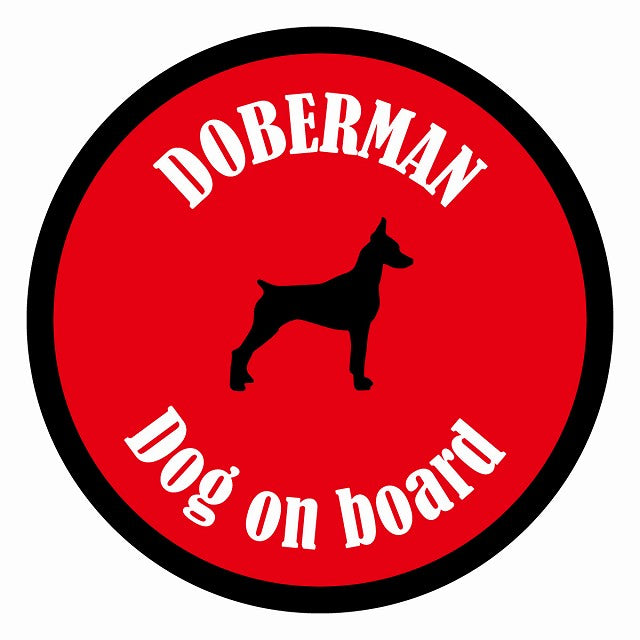 Dog on board カラフル ドーベルマン レッド＆ブラック 直径13cm 丸型 シール カーステッカー