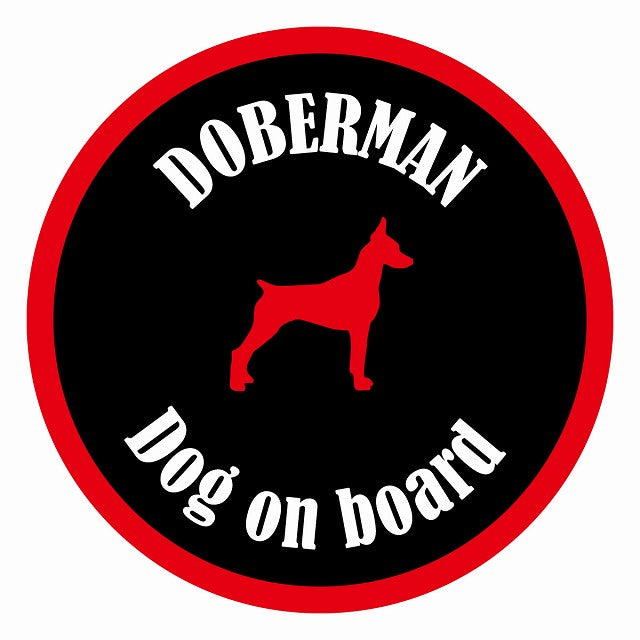 Dog on board カラフル ドーベルマン ブラック＆レッド 直径13cm 丸型 シール カーステッカー