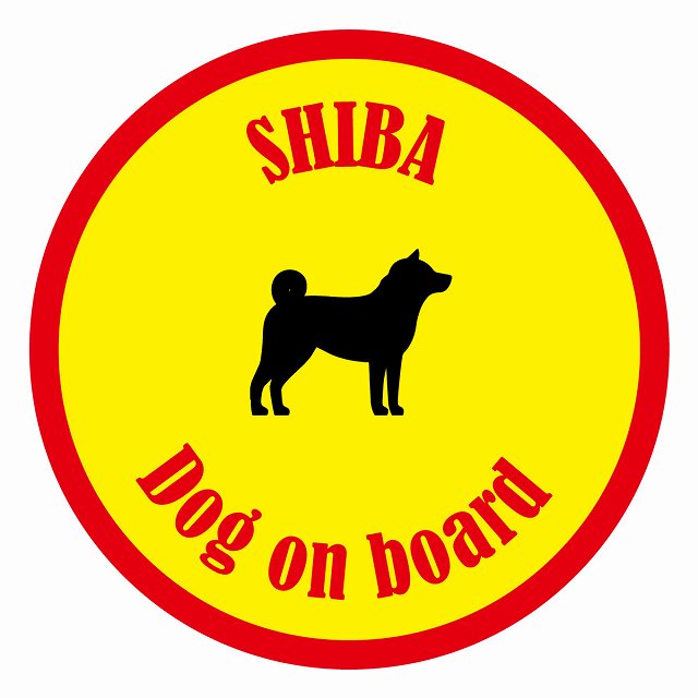 Dog on board カラフル 柴犬 イエロー＆レッド 直径13cm 丸型 シール カーステッカー