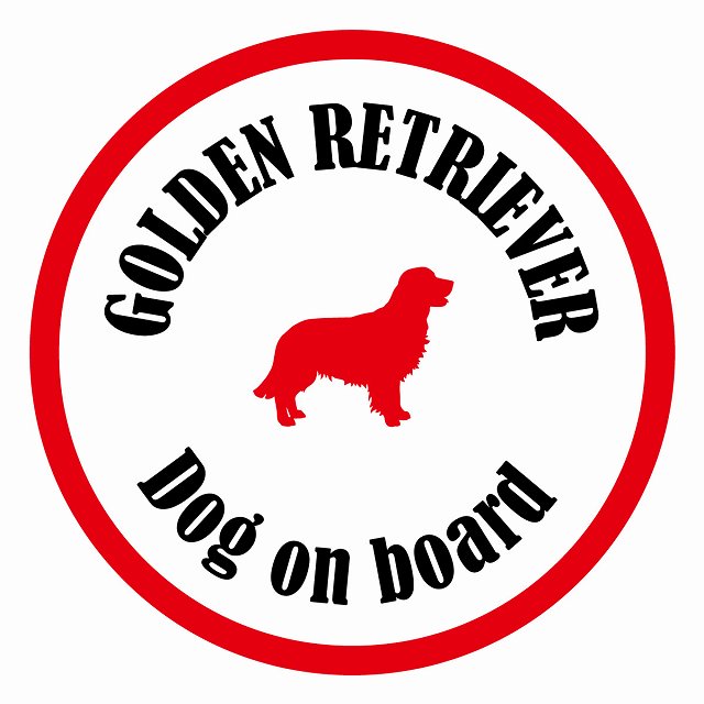 Dog on board カラフル ゴールデンレトリバー ホワイト＆レッド 直径13cm 丸型 シール カーステッカー