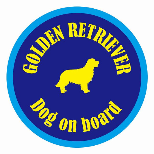 Dog on board カラフル ゴールデンレトリバー ネイビー＆ブルー 直径13cm 丸型 シール カーステッカー