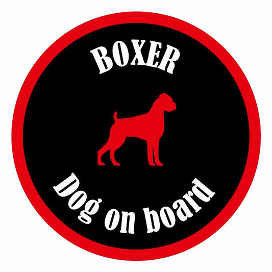 Dog on board カラフル ボクサー ブラック＆レッド 直径13cm 丸型 シール カーステッカー
