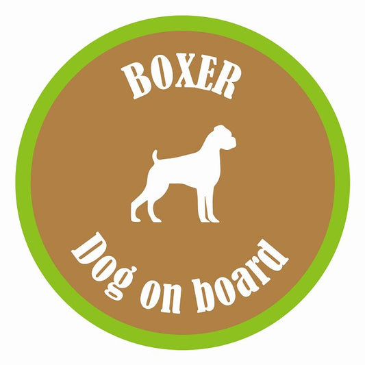 Dog on board カラフル ボクサー ブラウン＆グリーン 直径13cm 丸型 シール カーステッカー