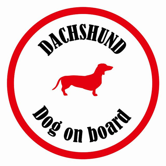 Dog on board カラフル ダックスフント ホワイト＆レッド 直径13cm 丸型 シール カーステッカー