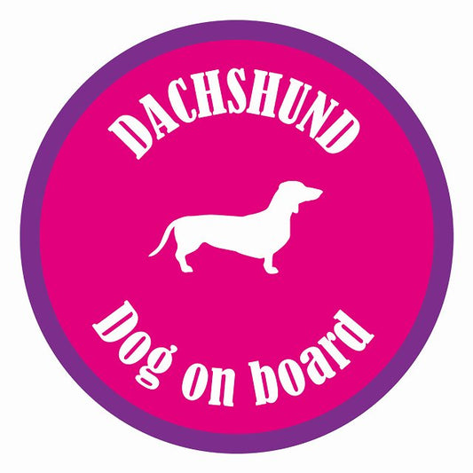 Dog on board カラフル ダックスフント ピンク＆パープル 直径13cm 丸型 シール カーステッカー