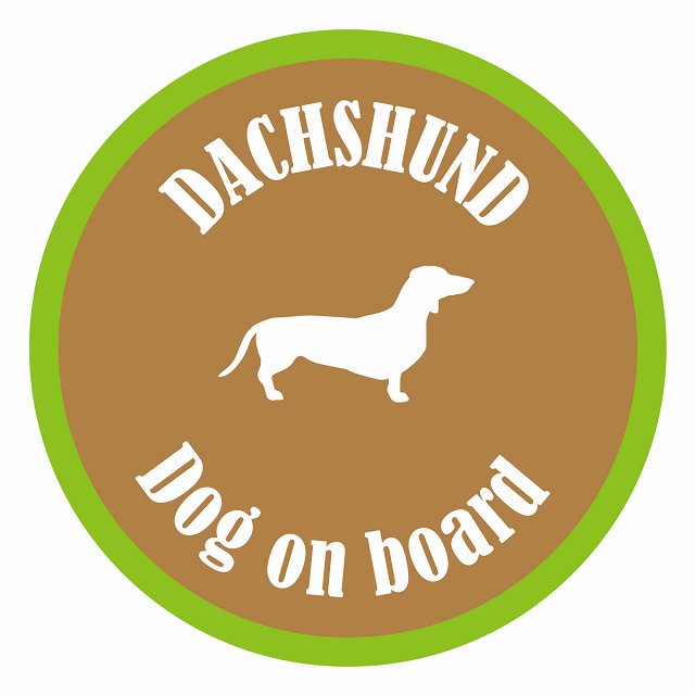Dog on board カラフル ダックスフント ブラウン＆グリーン 直径13cm 丸型 シール カーステッカー