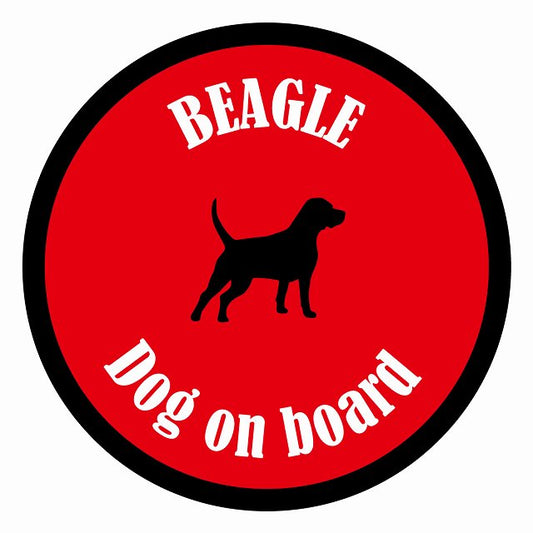 Dog on board カラフル ビーグル レッド＆ブラック 直径13cm 丸型 シール カーステッカー