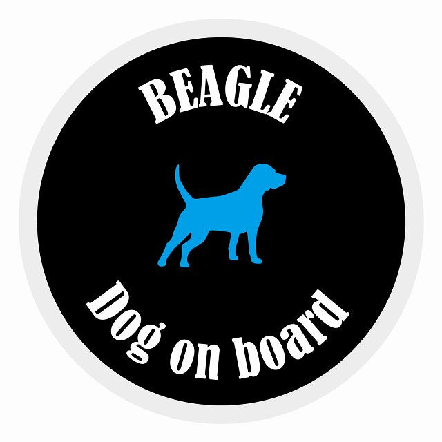 Dog on board カラフル ビーグル ブラック＆ホワイト 直径13cm 丸型 シール カーステッカー